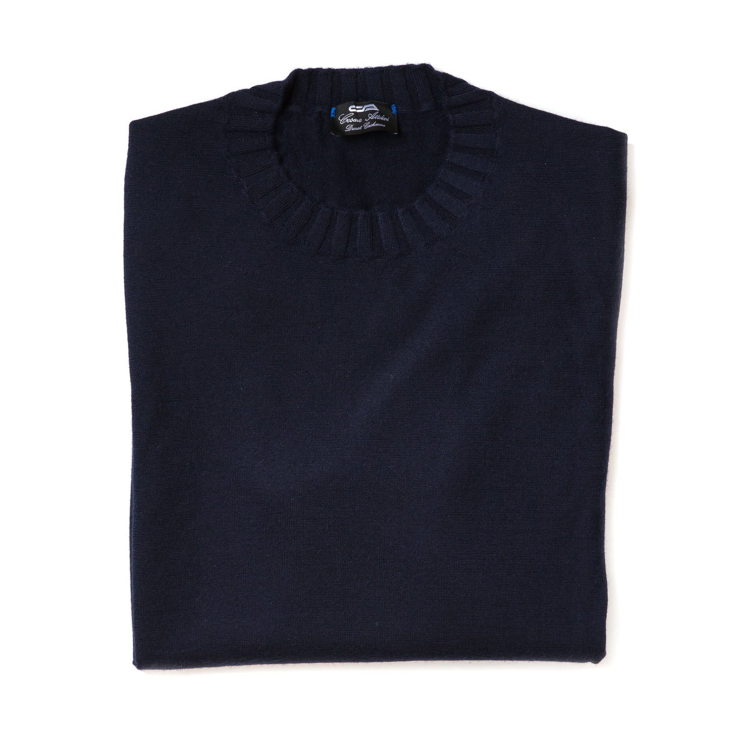 Dark Blue Sweater "Round Rib" made of pure Duvet Cashmere